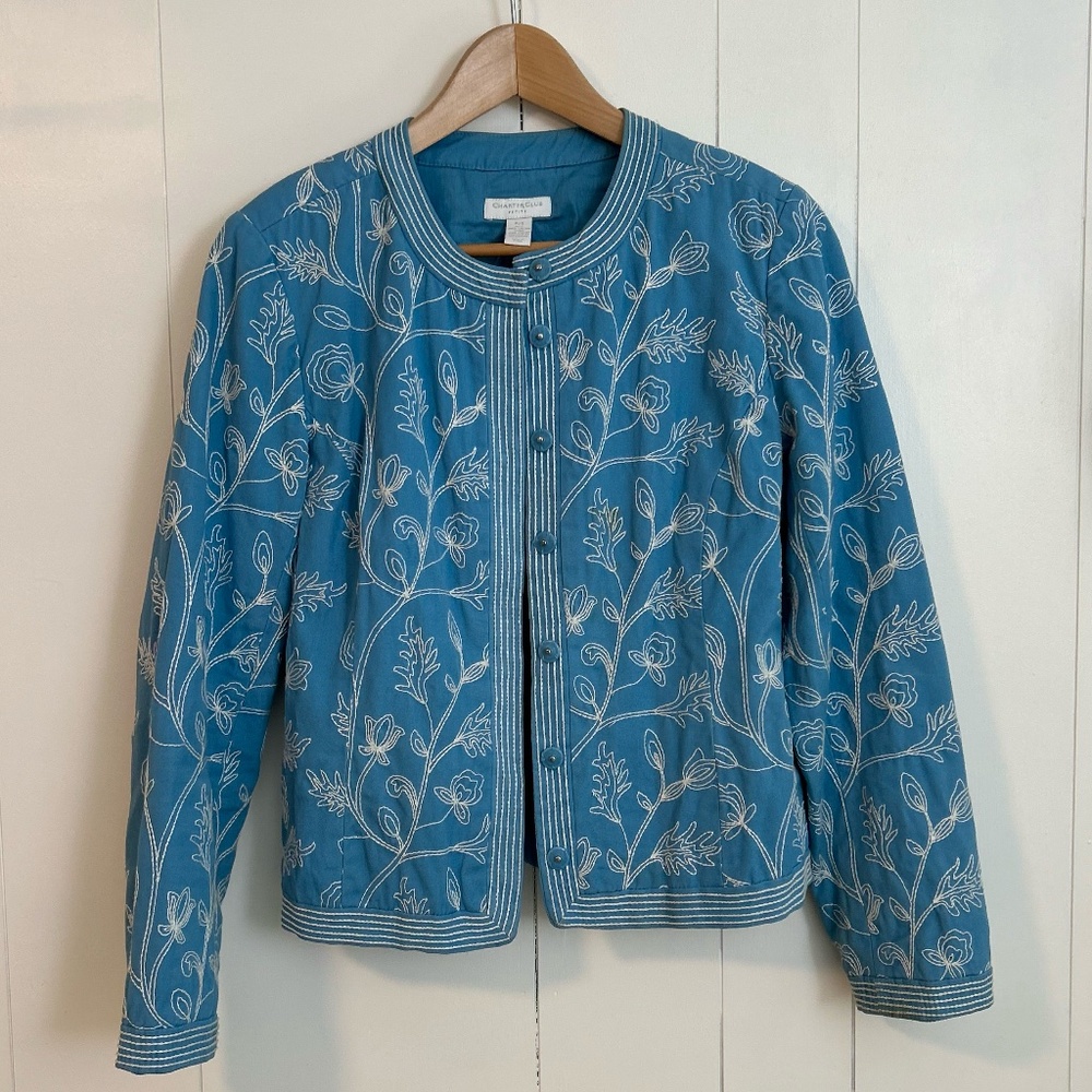 Charter Club Blue Petite Small Embroidered Cardigan Jacket - Small